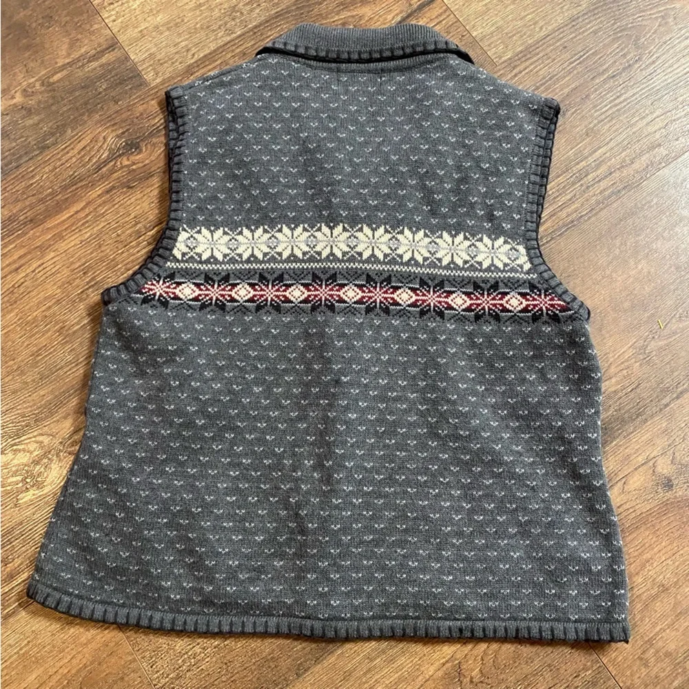 Woolrich Women Zip-Up Fair Isle Vest Gray Red Cream - Picture 4 of 4